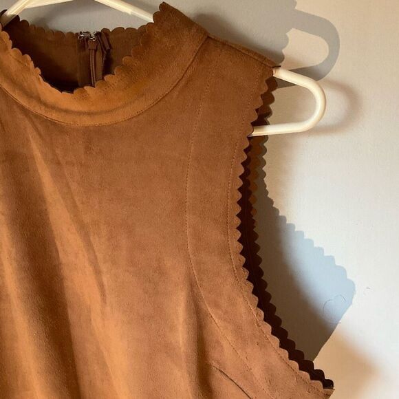 HYFVE Scalloped Hem Mini Dress, Large. Faux Brown Suede. Microfiber. Pretty - Picture 14 of 14